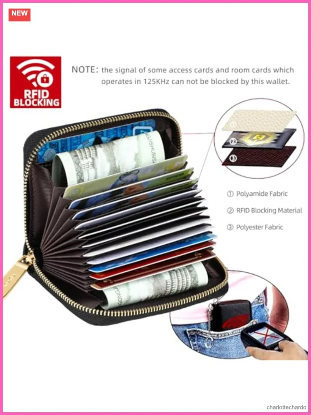 Vegan Leather RFID Blocking Credit Card Wallet with Key Chain 13 Slots
